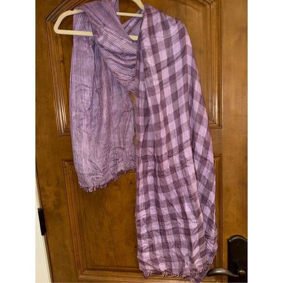 Lightweight Purple Check & Stripe Scarf – 100% Viscose - Picture 3 of 7